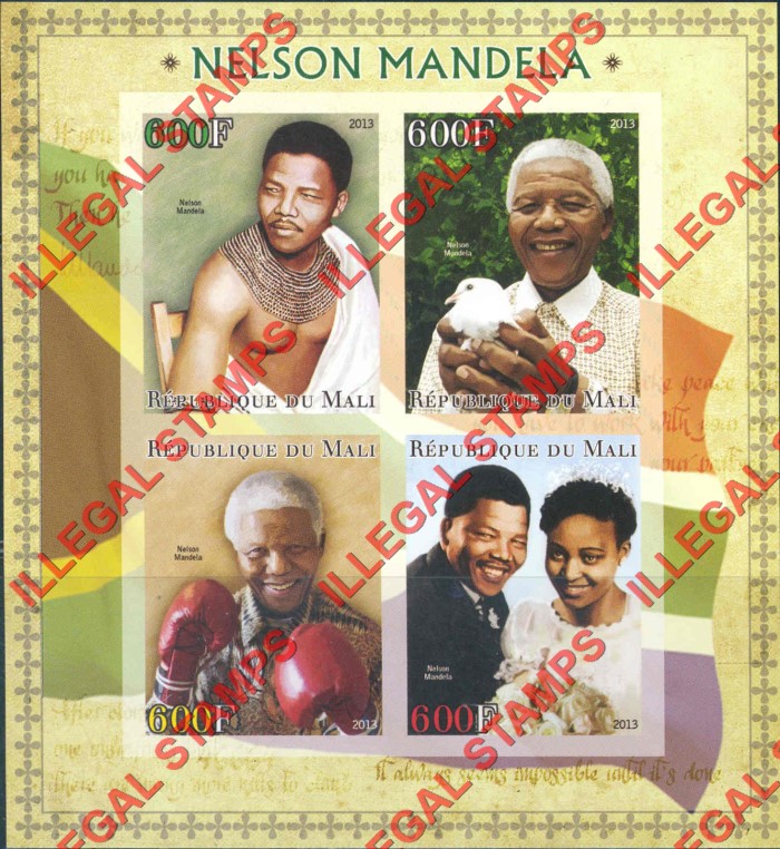 Mali 2013 Nelson Mandela Illegal Stamp Souvenir Sheet of 4