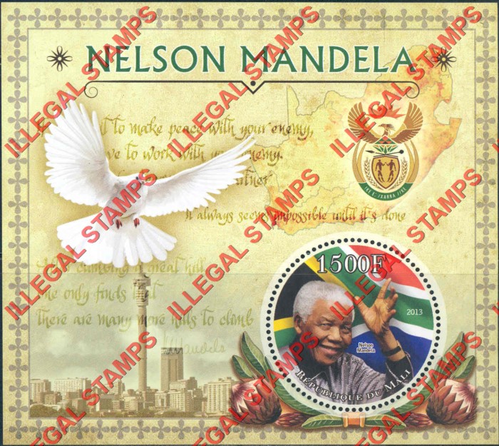 Mali 2013 Nelson Mandela Illegal Stamp Souvenir Sheet of 1