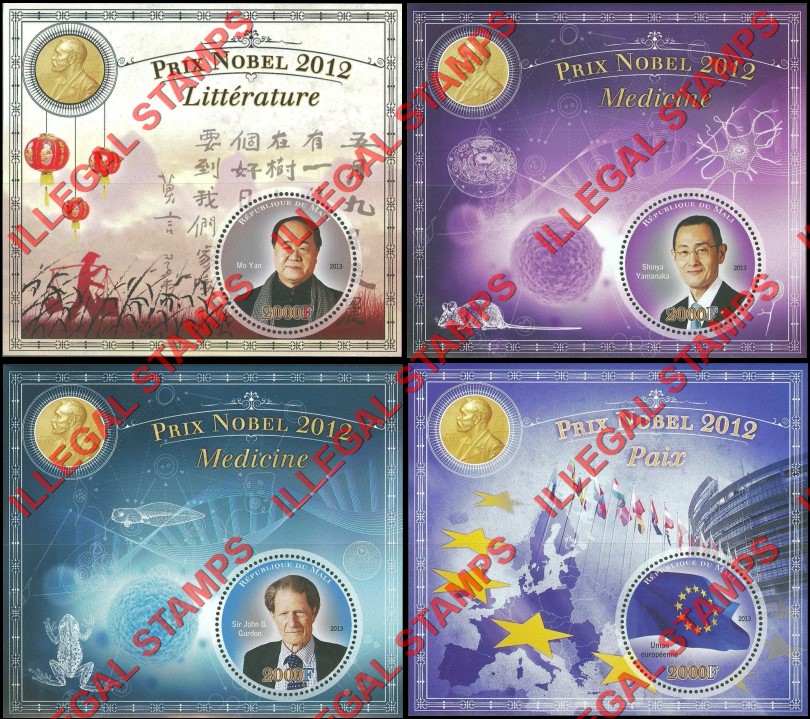 Mali 2013 Nobel Prize Winners Illegal Stamp Souvenir Sheets of 1 (Part 2)