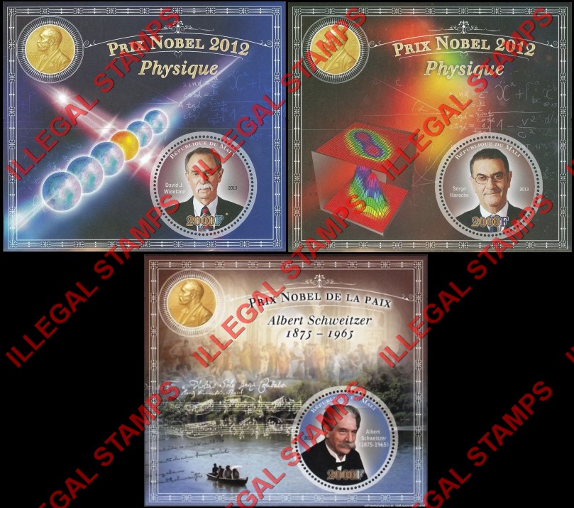 Mali 2013 Nobel Prize Winners Illegal Stamp Souvenir Sheets of 1 (Part 3)
