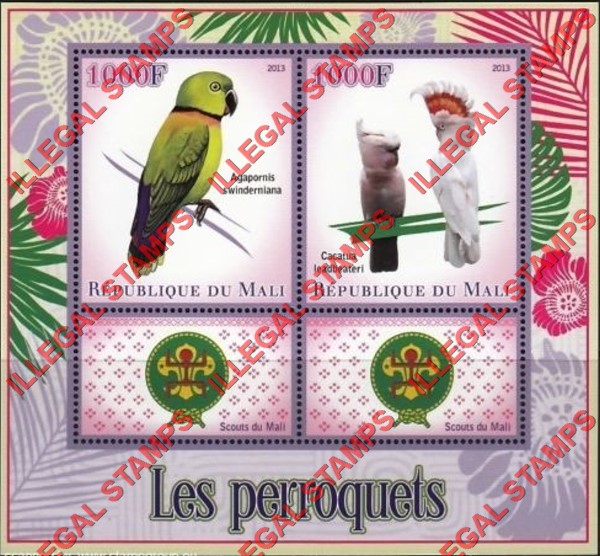 Mali 2013 Parrots and Scouts Illegal Stamp Souvenir Sheet of 2