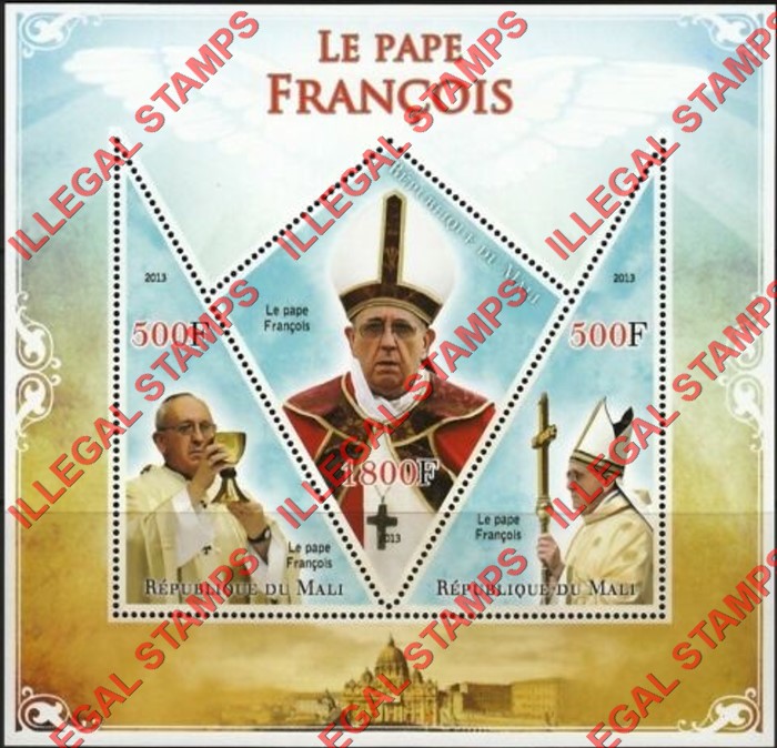 Mali 2013 Pope Francis Illegal Stamp Souvenir Sheet of 3