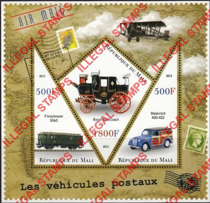 Mali 2013 Postal Vehicles Illegal Stamp Souvenir Sheet of 3