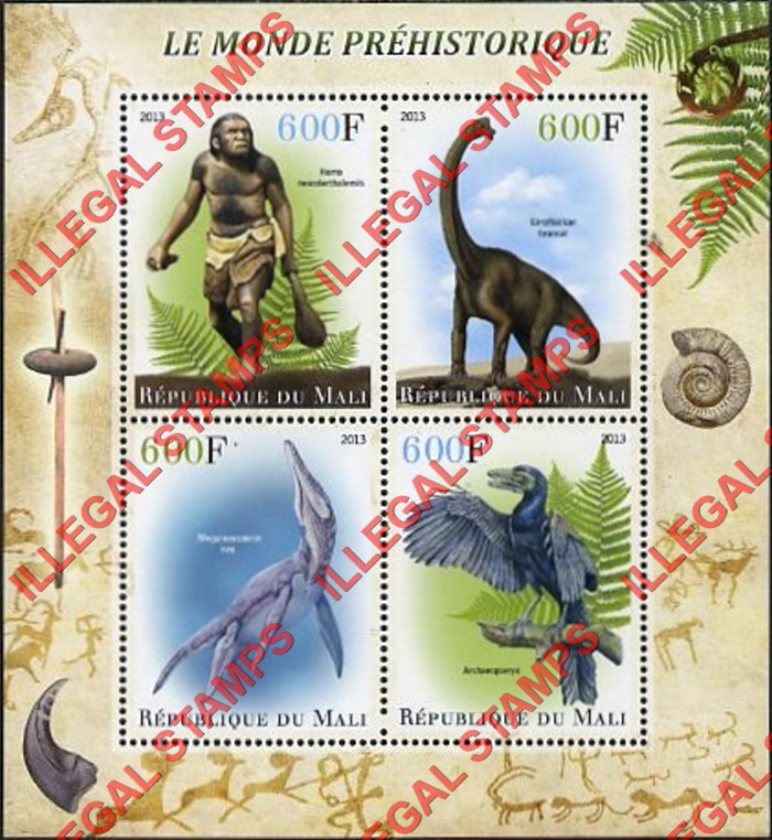 Mali 2013 Prehistoric World Illegal Stamp Souvenir Sheet of 4