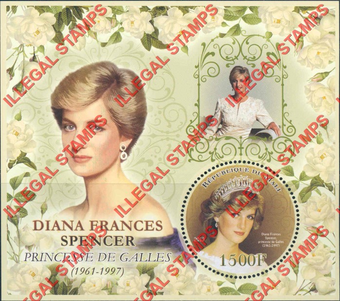 Mali 2013 Princess Diana Illegal Stamp Souvenir Sheet of 1