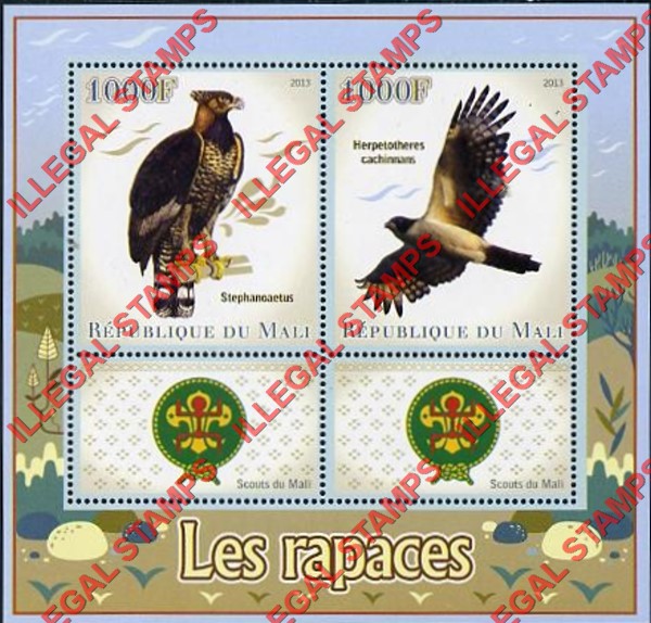 Mali 2013 Raptors and Scouts Illegal Stamp Souvenir Sheet of 2