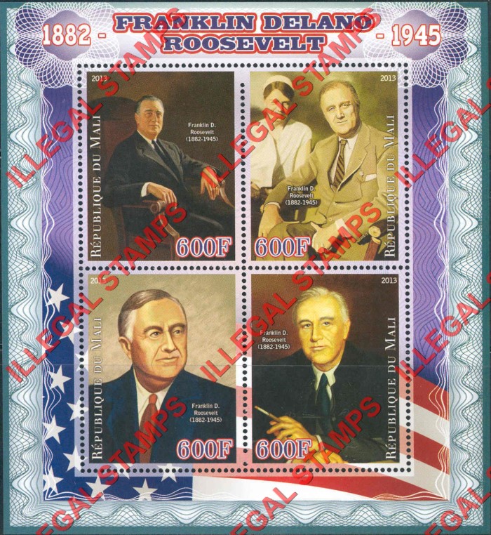 Mali 2013 Roosevelt Franklin D. Illegal Stamp Souvenir Sheet of 4