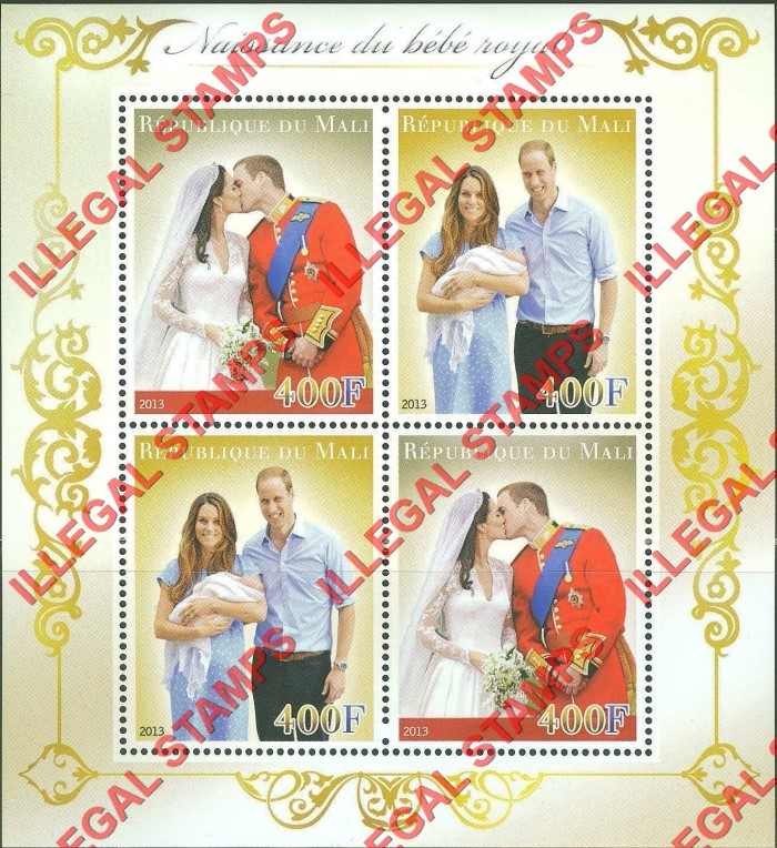 Mali 2013 Royal Baby Birth Illegal Stamp Souvenir Sheet of 4