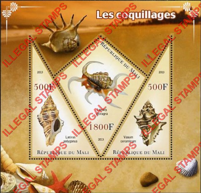 Mali 2013 Shells Illegal Stamp Souvenir Sheet of 3