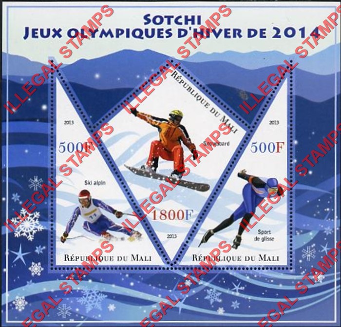 Mali 2013 Sotchi Olympics Illegal Stamp Souvenir Sheet of 3