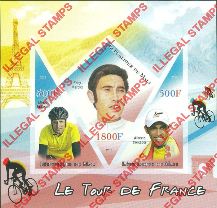 Mali 2013 Tour de France Cycling Illegal Stamp Souvenir Sheet of 3