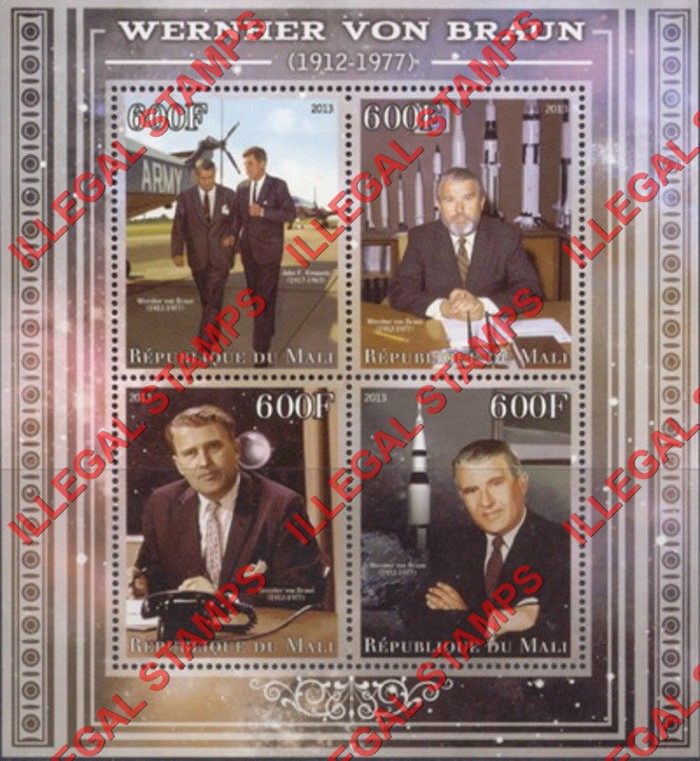 Mali 2013 Wernher von Braun Illegal Stamp Souvenir Sheet of 4