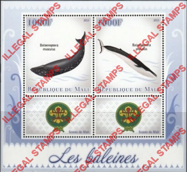 Mali 2013 Whales and Scouts Illegal Stamp Souvenir Sheet of 2
