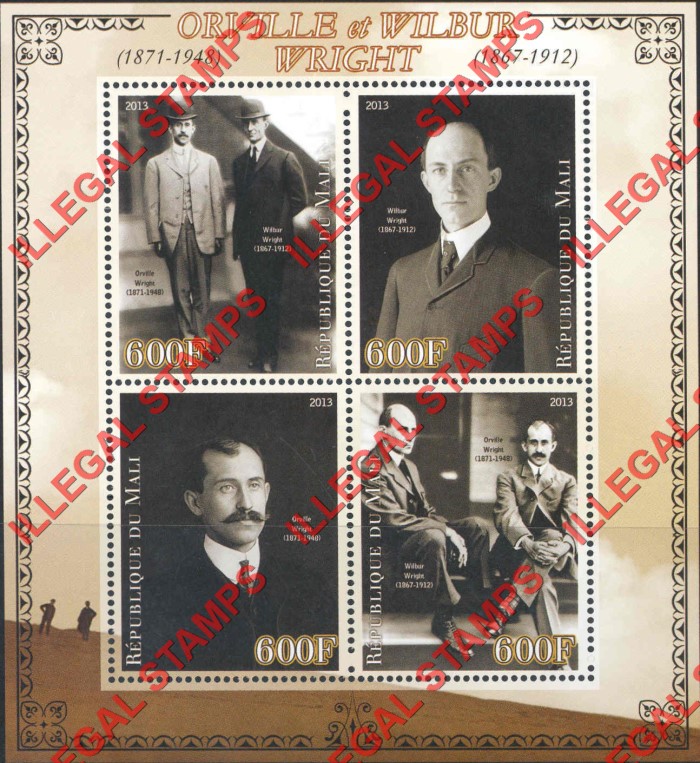 Mali 2013 Wright Brothers Illegal Stamp Souvenir Sheet of 4
