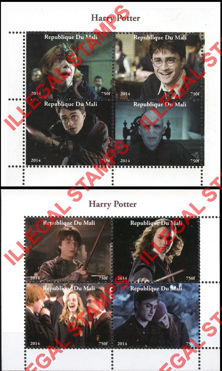 Mali 2014 Harry Potter Illegal Stamp Souvenir Sheets of 4