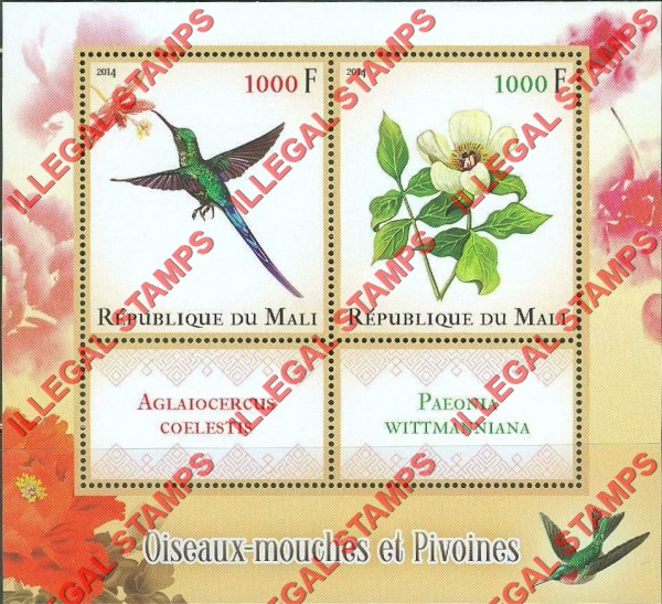 Mali 2014 Hummingbirds and Peonies Illegal Stamp Souvenir Sheet of 2