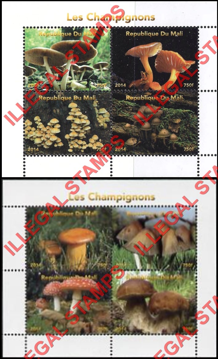 Mali 2014 Mushrooms Illegal Stamp Souvenir Sheets of 4