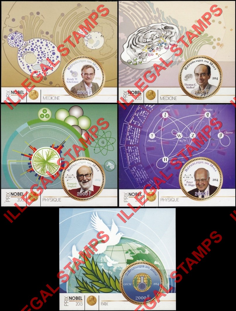 Mali 2014 Nobel Prize Illegal Stamp Souvenir Sheets of 1 (Part 3)