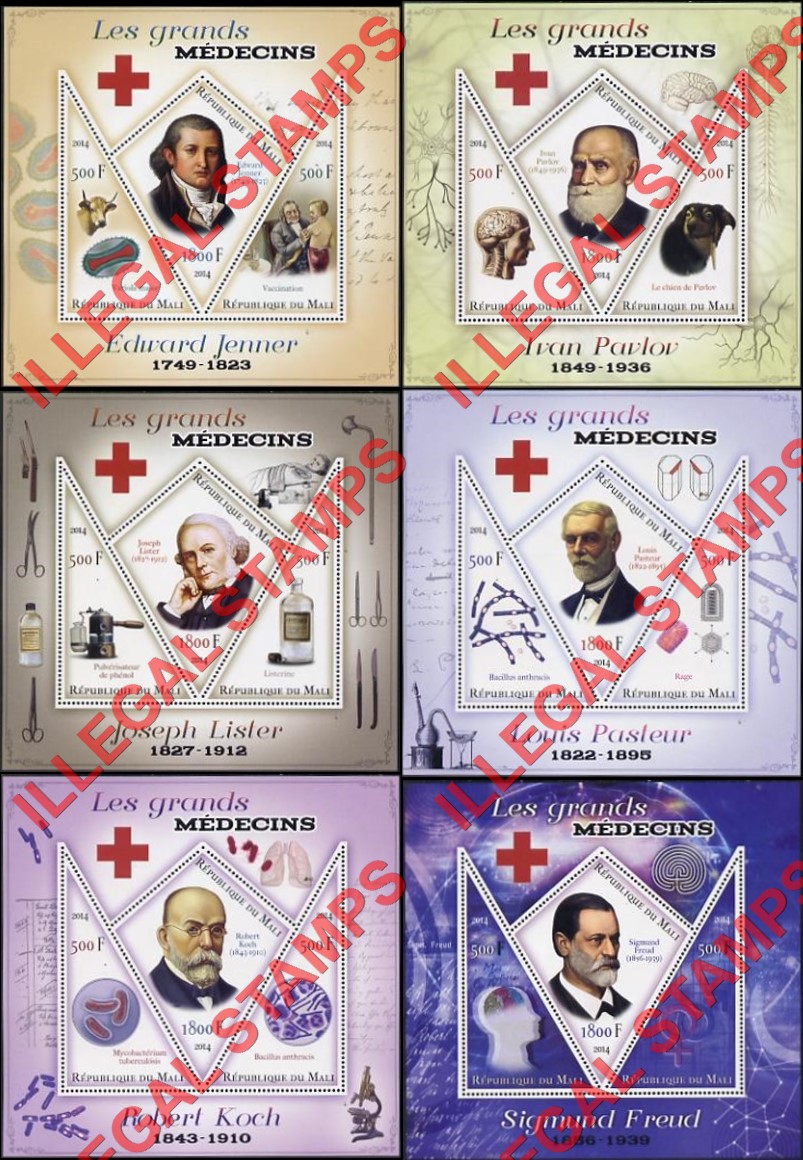 Mali 2014 Physicians and Medicine Illegal Stamp Souvenir Sheets of 3