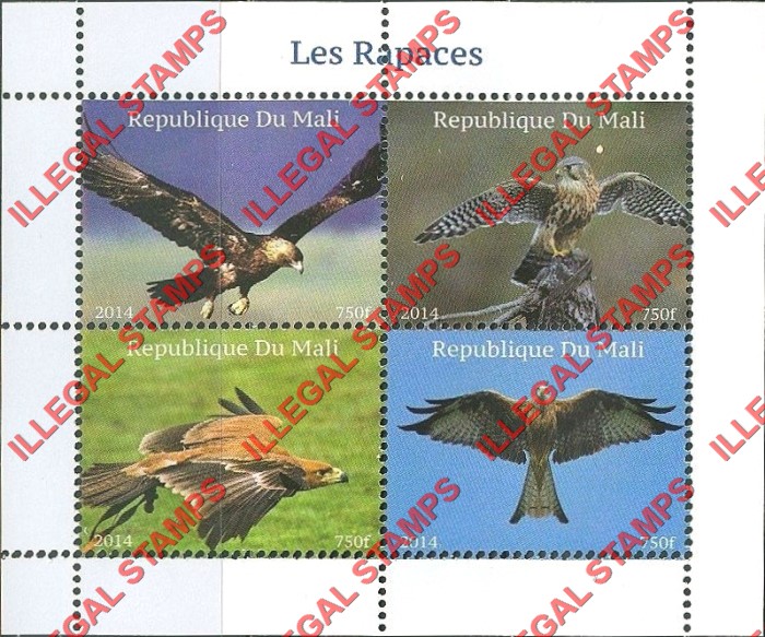 Mali 2014 Raptors Illegal Stamp Souvenir Sheet of 4