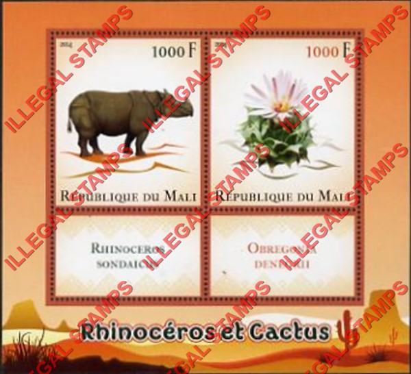 Mali 2014 Rhinoceros and Cactus Illegal Stamp Souvenir Sheet of 2