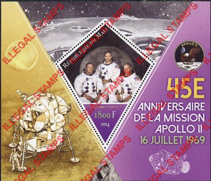 Mali 2014 Space Apollo 11 Illegal Stamp Souvenir Sheet of 1
