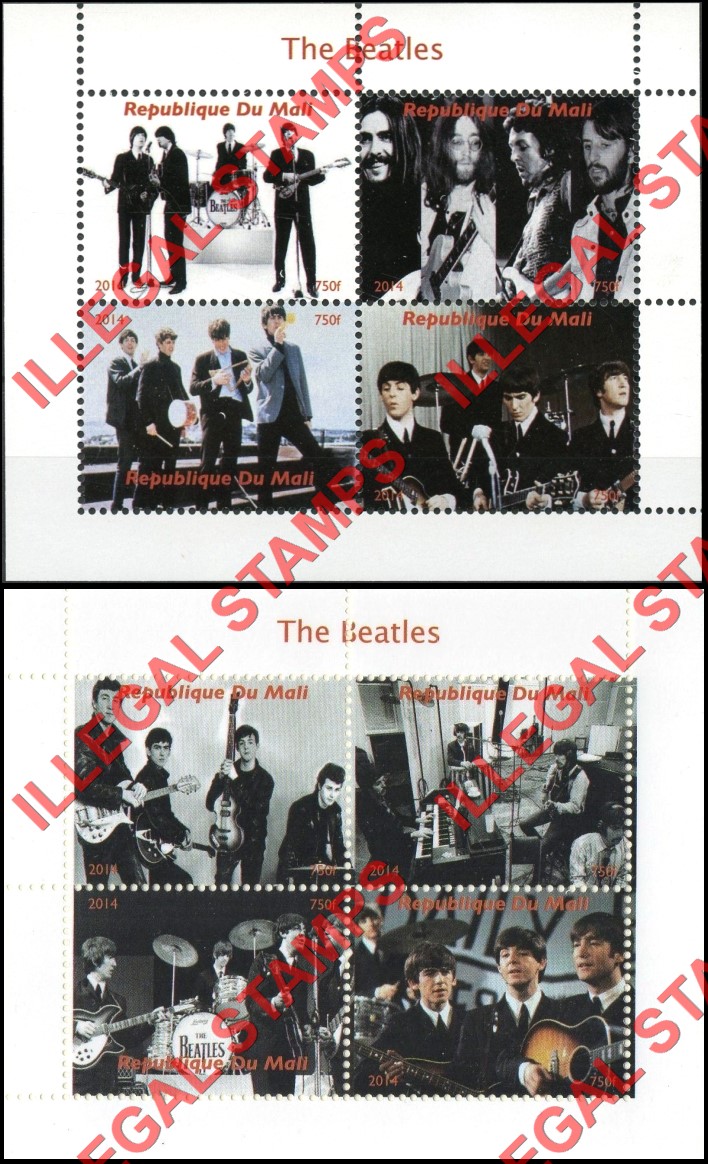 Mali 2014 The Beatles Illegal Stamp Souvenir Sheets of 4