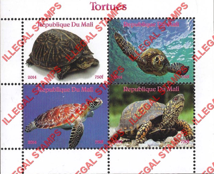 Mali 2014 Turtles Illegal Stamp Souvenir Sheet of 4