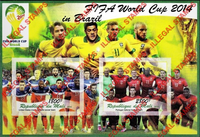 Mali 2014 World Cup Soccer Illegal Stamp Souvenir Sheet of 2