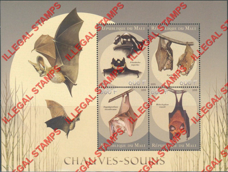 Mali 2015 Bats Illegal Stamp Souvenir Sheet of 4
