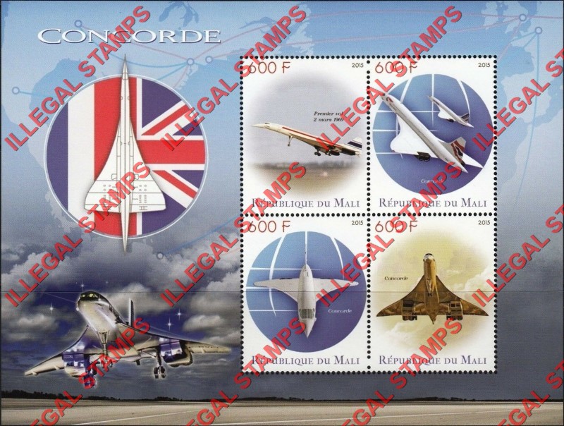 Mali 2015 Concorde Illegal Stamp Souvenir Sheet of 4