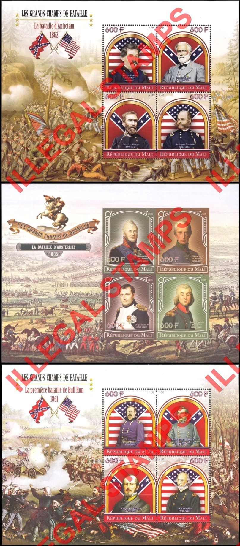 Mali 2015 Military Leaders and Battles Illegal Stamp Souvenir Sheets of 4 (Part 1)