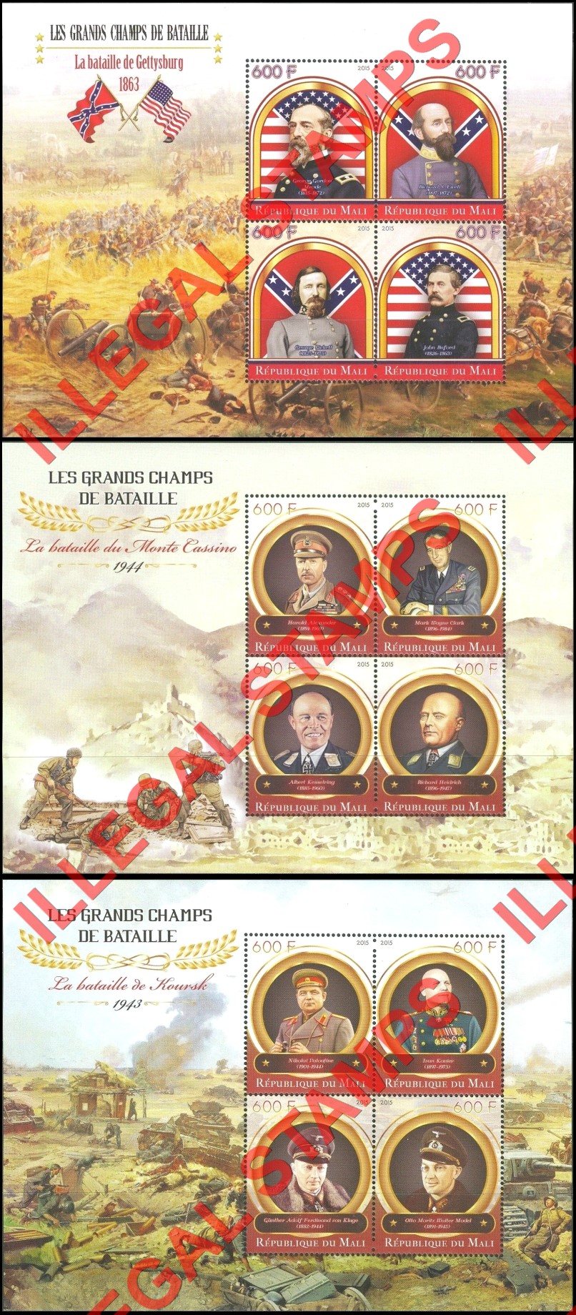 Mali 2015 Military Leaders and Battles Illegal Stamp Souvenir Sheets of 4 (Part 2)
