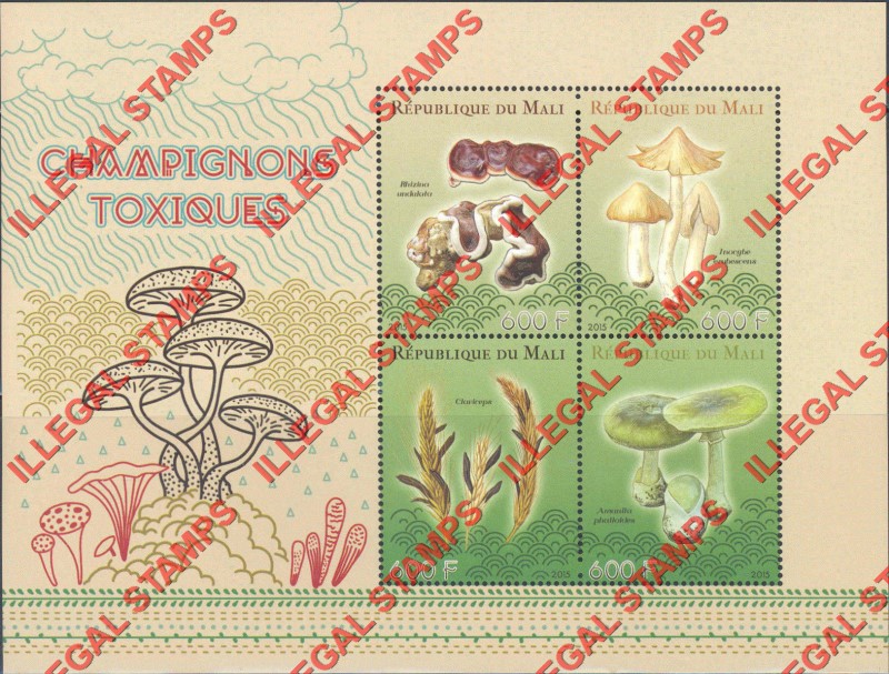 Mali 2015 Mushrooms Toxic Illegal Stamp Souvenir Sheet of 4