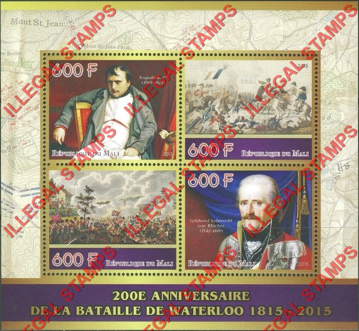 Mali 2015 Napoleon Waterloo Illegal Stamp Souvenir Sheet of 4