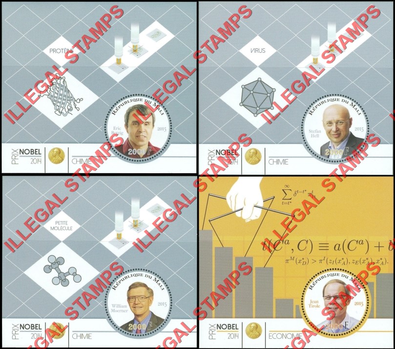 Mali 2015 Nobel Prize Illegal Stamp Souvenir Sheets of 1 (Part 1)