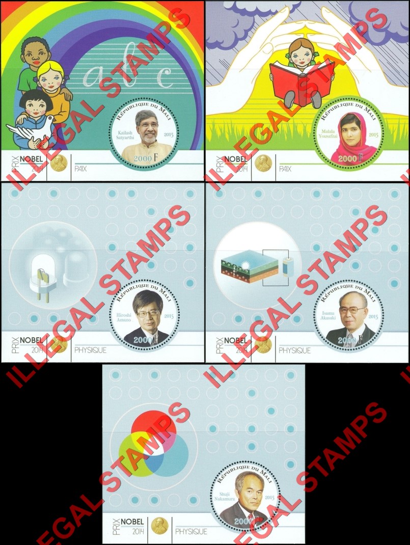 Mali 2015 Nobel Prize Illegal Stamp Souvenir Sheets of 1 (Part 3)