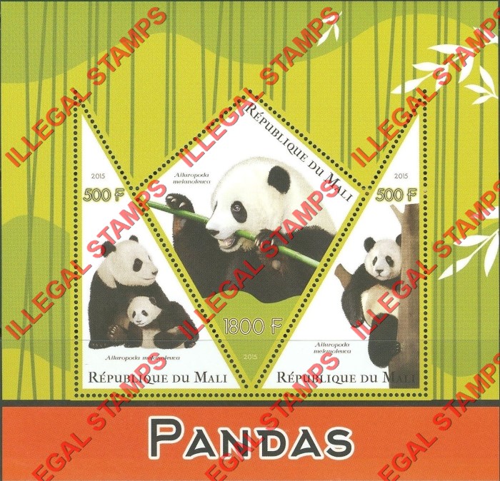 Mali 2015 Pandas Illegal Stamp Souvenir Sheet of 3
