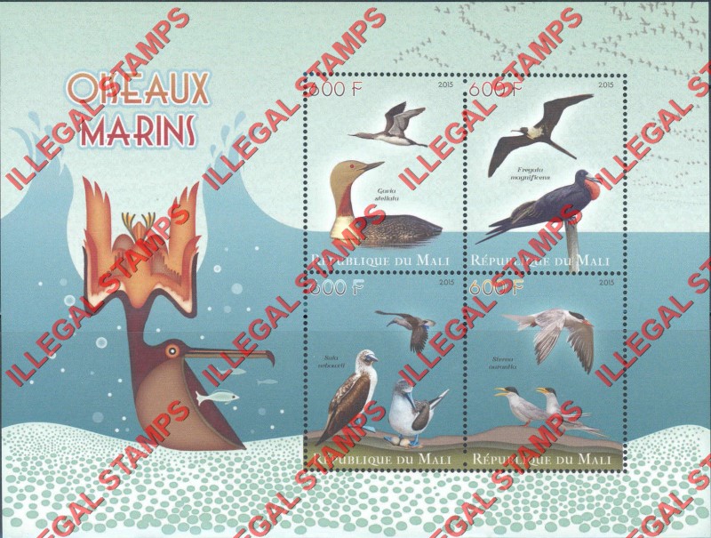 Mali 2015 Sea Birds Illegal Stamp Souvenir Sheet of 4