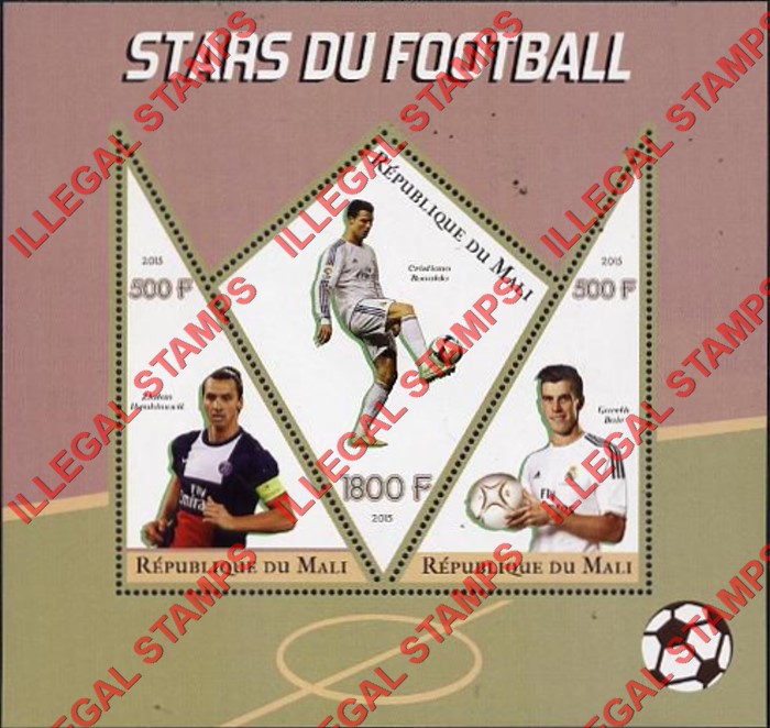 Mali 2015 Soccer Stars Illegal Stamp Souvenir Sheet of 3