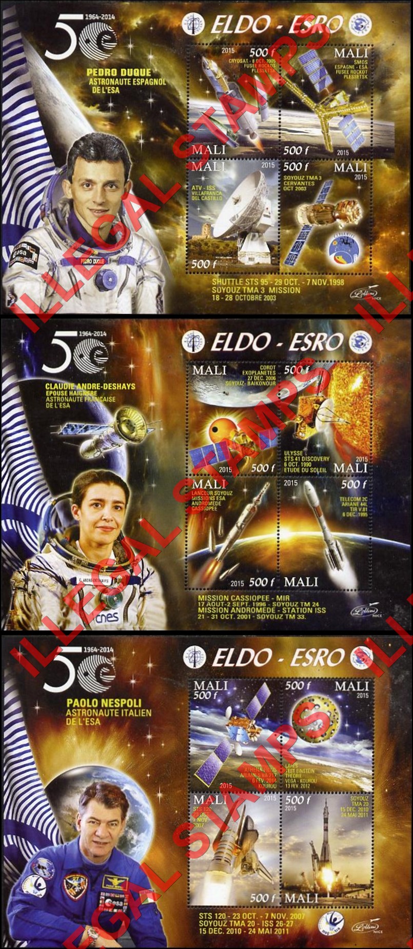 Mali 2015 Space ELDO-ESRO Illegal Stamp Souvenir Sheets of 4 (Part 1)