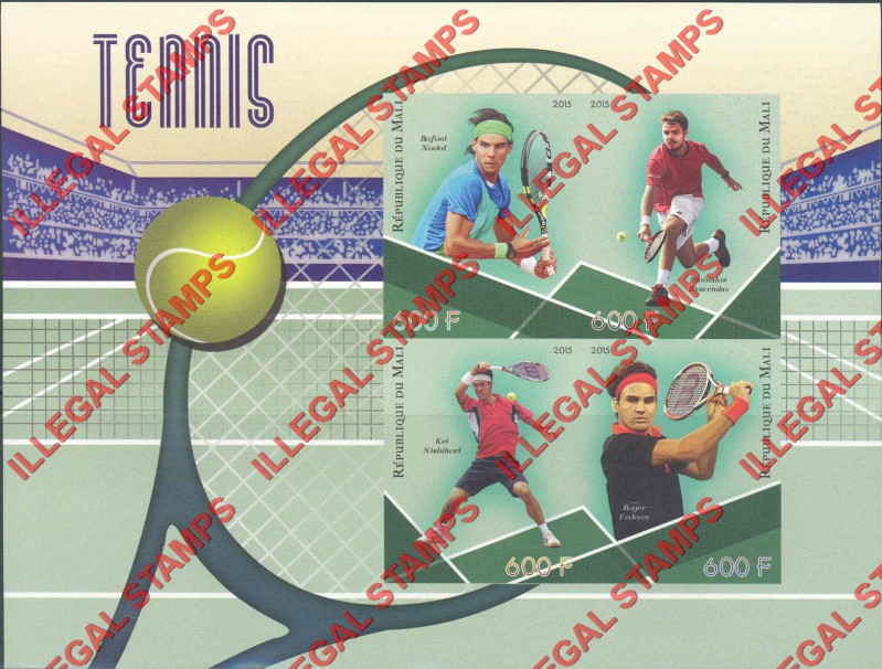 Mali 2015 Tennis Illegal Stamp Souvenir Sheet of 4