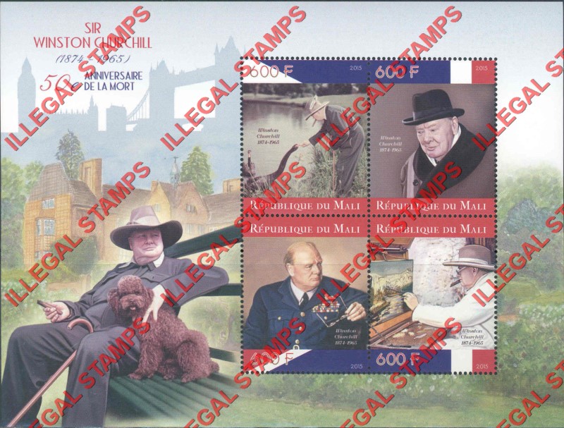 Mali 2015 Winston Churchill Illegal Stamp Souvenir Sheet of 4