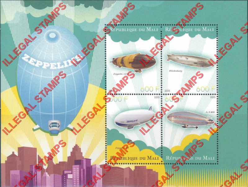 Mali 2015 Zeppelins Illegal Stamp Souvenir Sheet of 4