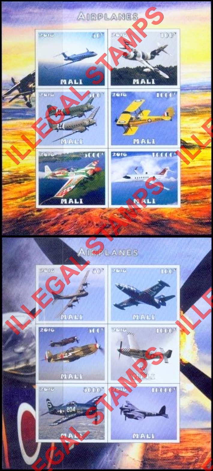 Mali 2016 Airplanes Illegal Stamp Souvenir Sheets of 6 (Part 1)