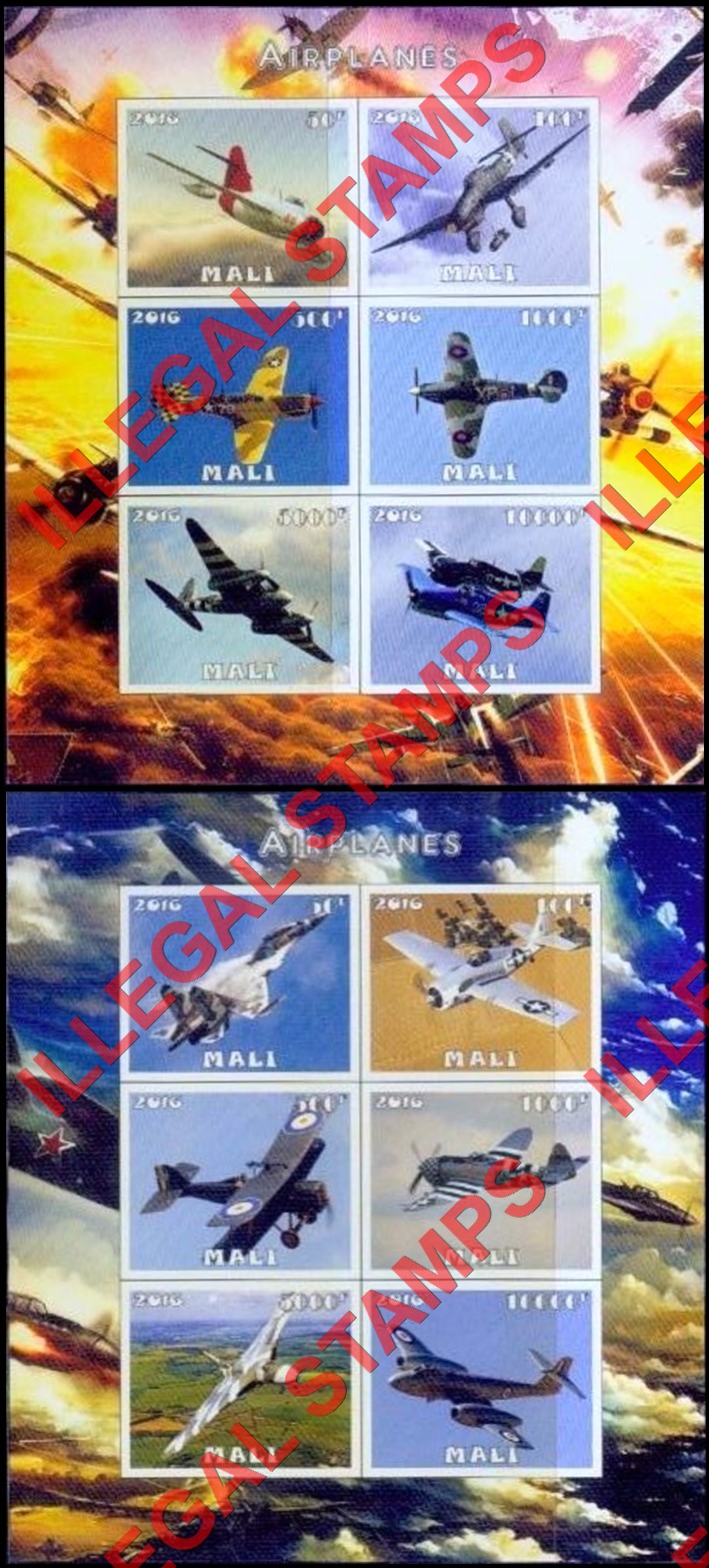 Mali 2016 Airplanes Illegal Stamp Souvenir Sheets of 6 (Part 2)