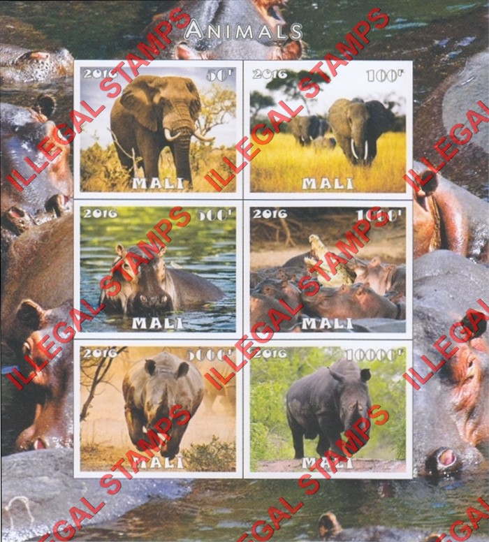 Mali 2016 Animals Illegal Stamp Souvenir Sheet of 6