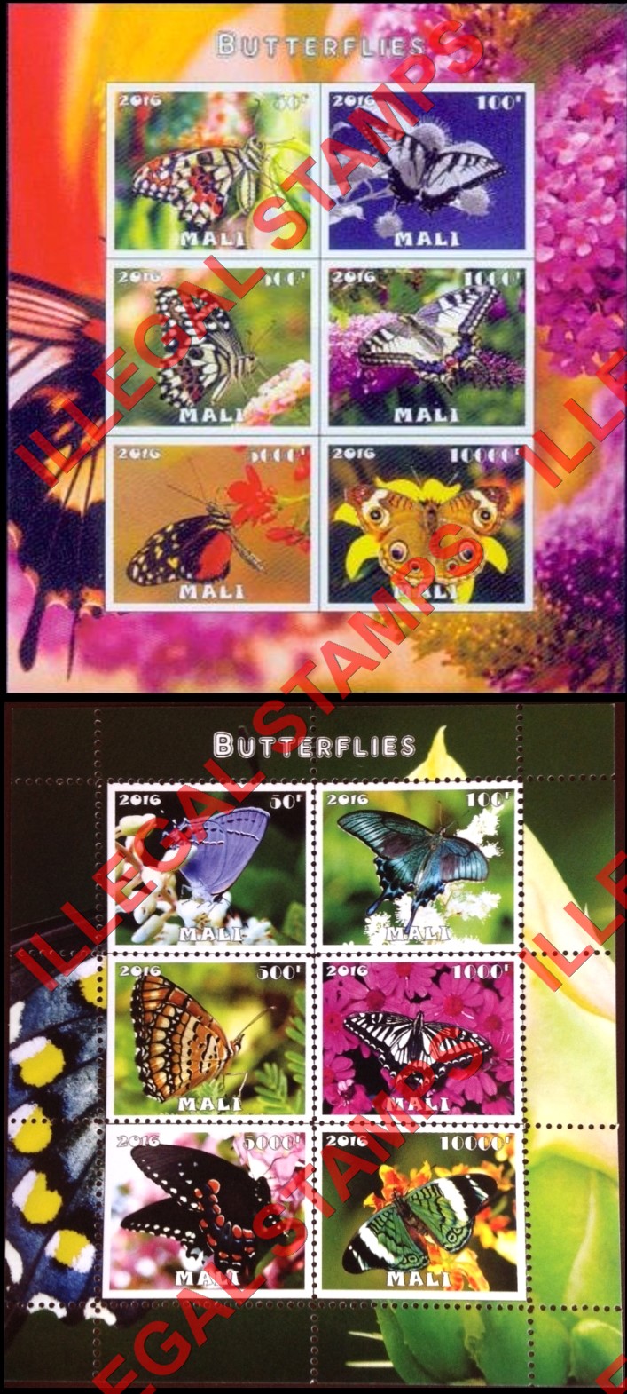 Mali 2016 Butterflies Illegal Stamp Souvenir Sheets of 6 (Part 2)