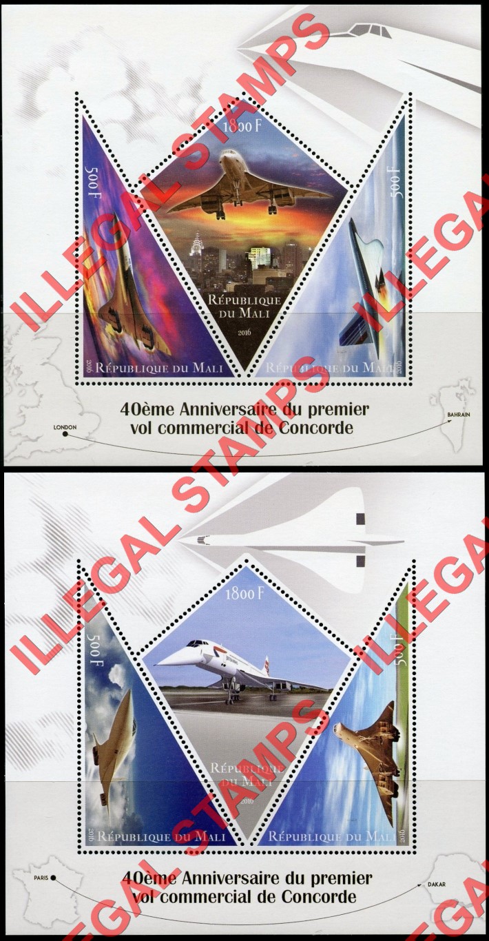 Mali 2016 Concorde Illegal Stamp Souvenir Sheets of 3
