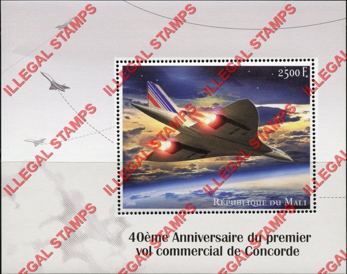 Mali 2016 Concorde Illegal Stamp Souvenir Sheet of 1